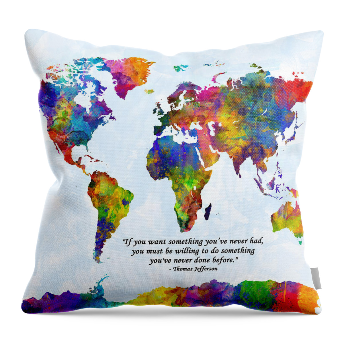 World Map Throw Pillow featuring the digital art Watercolor World Map Custom Text Added by Michael Tompsett