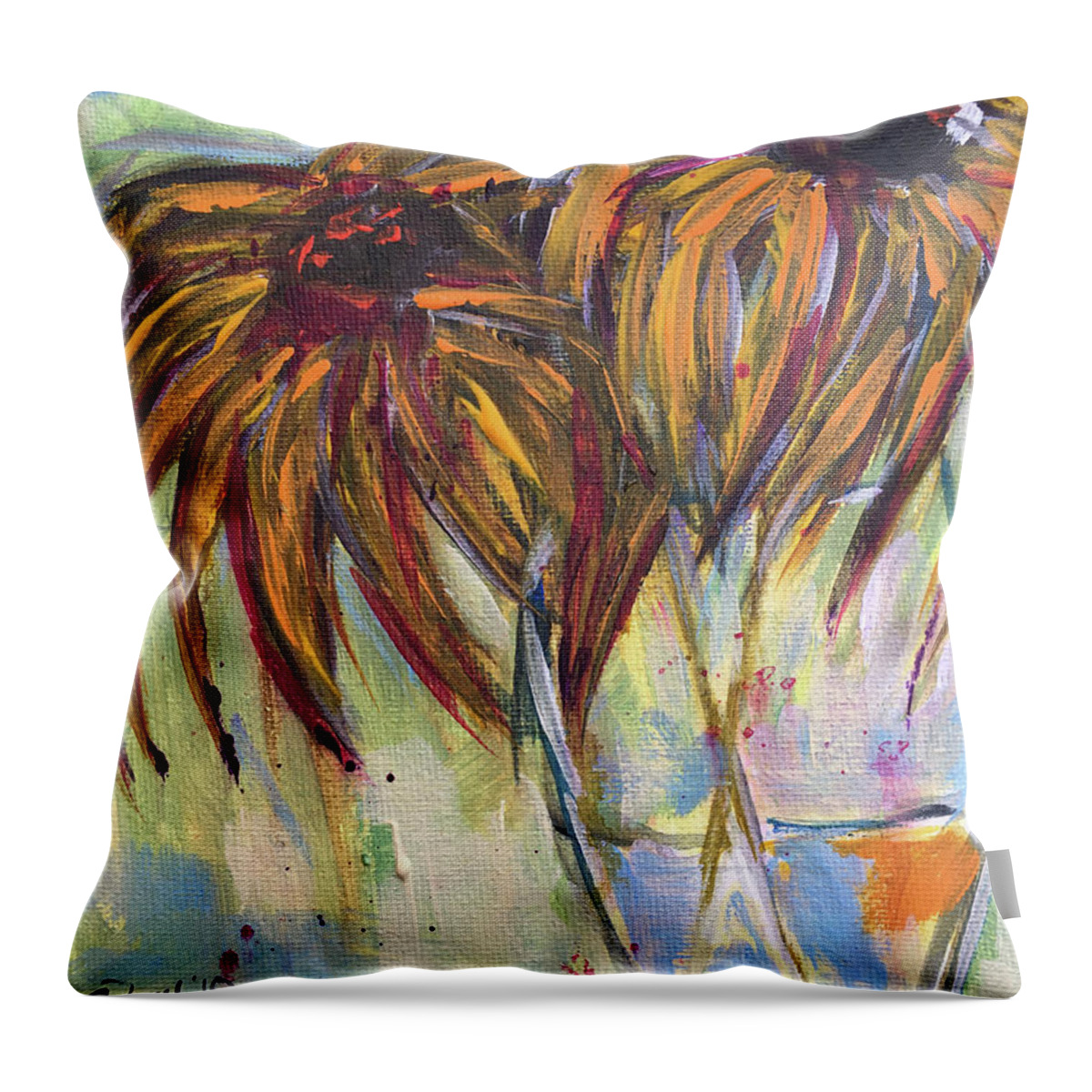 Flowers Throw Pillow featuring the painting Wild Flowers by Roxy Rich