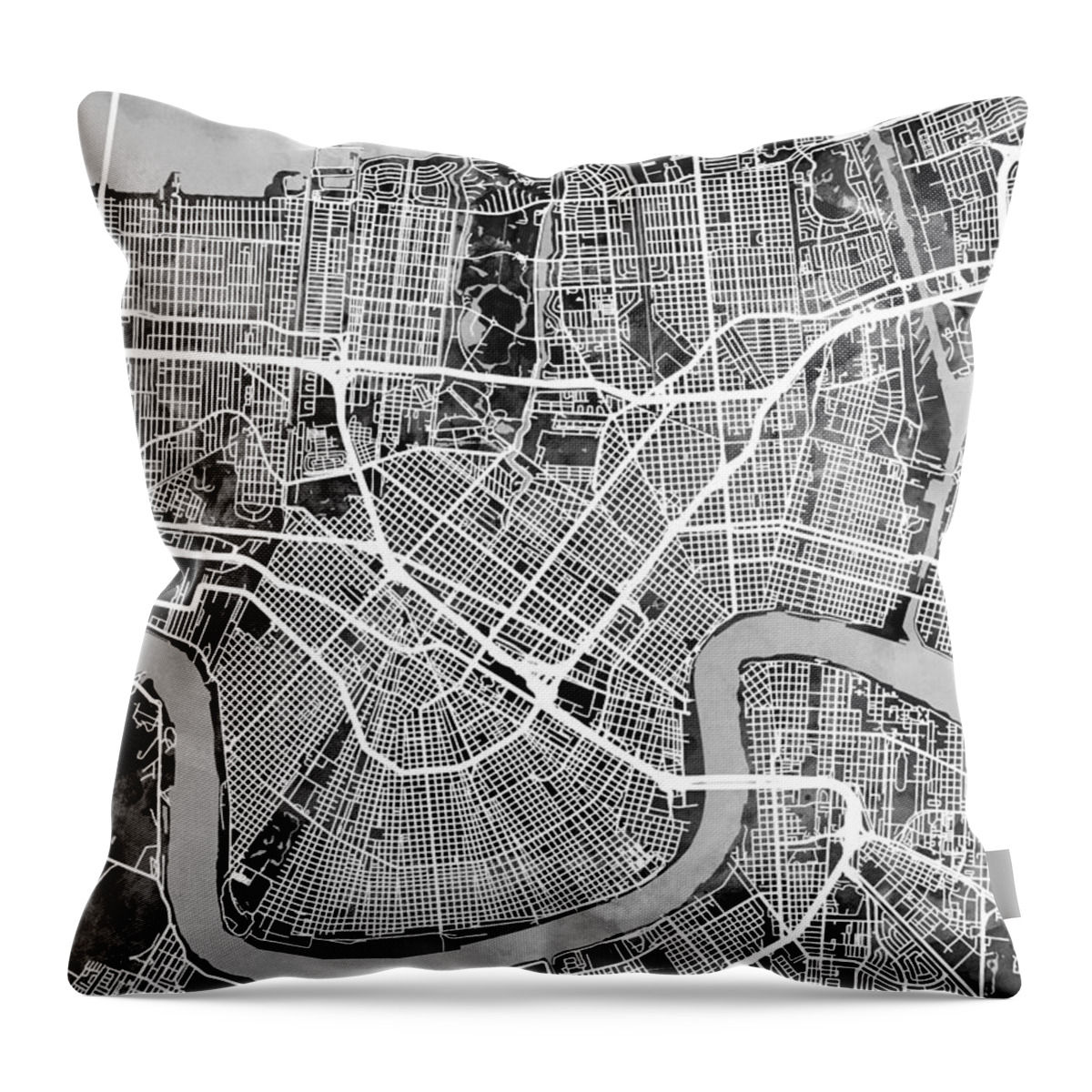 New Orelans Throw Pillow featuring the digital art New Orleans Street Map by Michael Tompsett