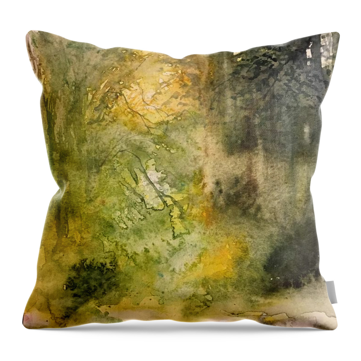 The Forest With River Throw Pillow featuring the painting 1052014 by Han in Huang wong