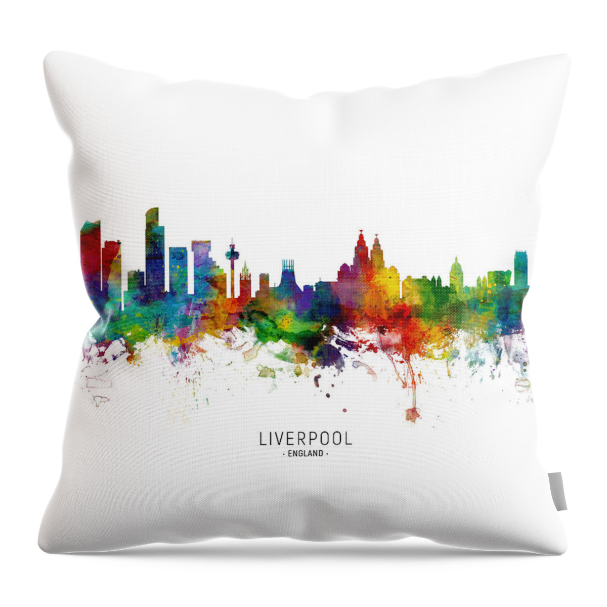 Liverpool Throw Pillow featuring the digital art Liverpool England Skyline by Michael Tompsett