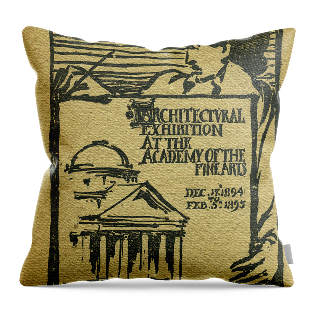 Pennsylvania Academy Of The Fine Arts Throw Pillow featuring the mixed media 1894-95 Catalogue of the Architectural Exhibition at the Pennsylvania Academy of the Fine Arts by Wilson Eyre Jr