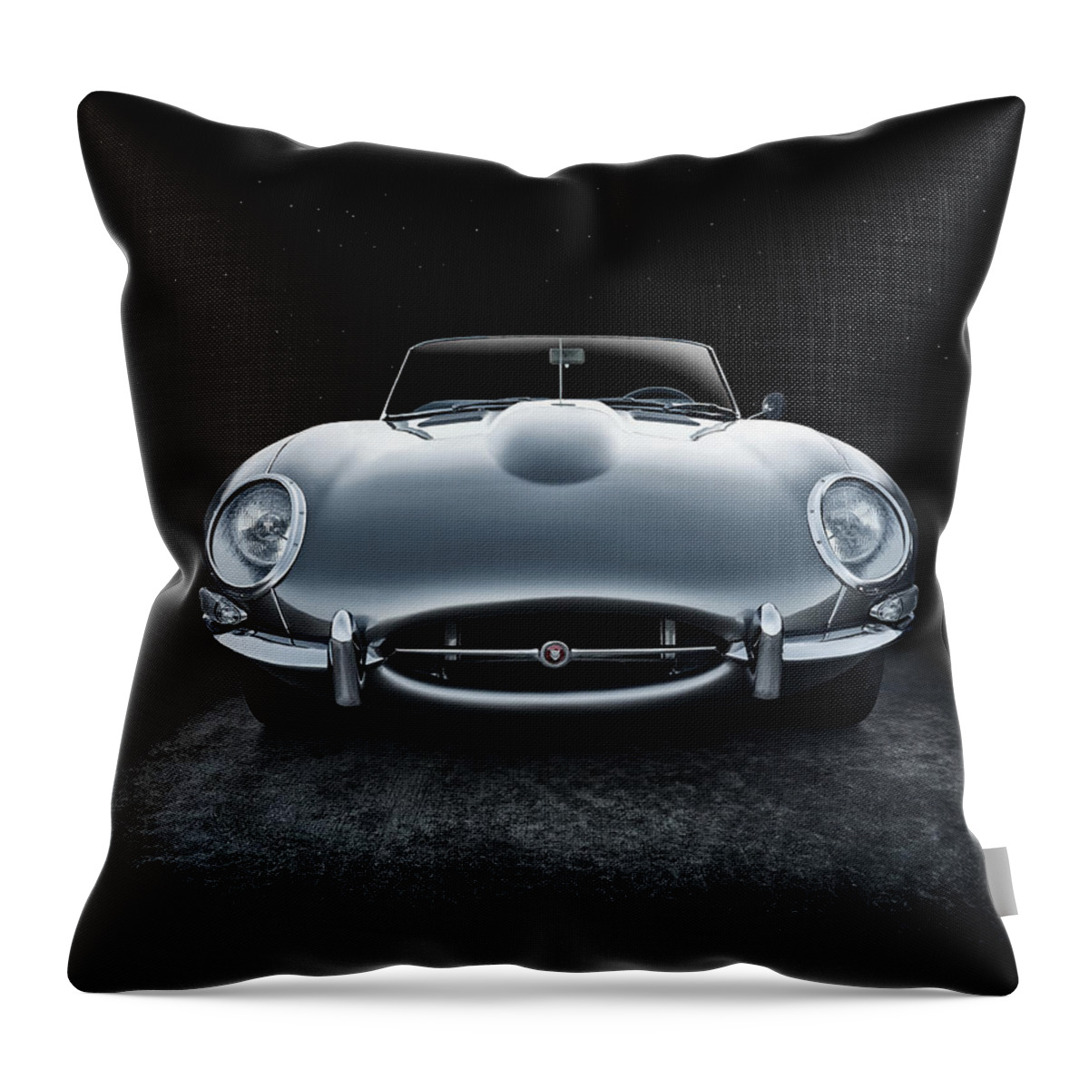 Jaguar Throw Pillow featuring the digital art Silver Jaguar XK-E by Douglas Pittman