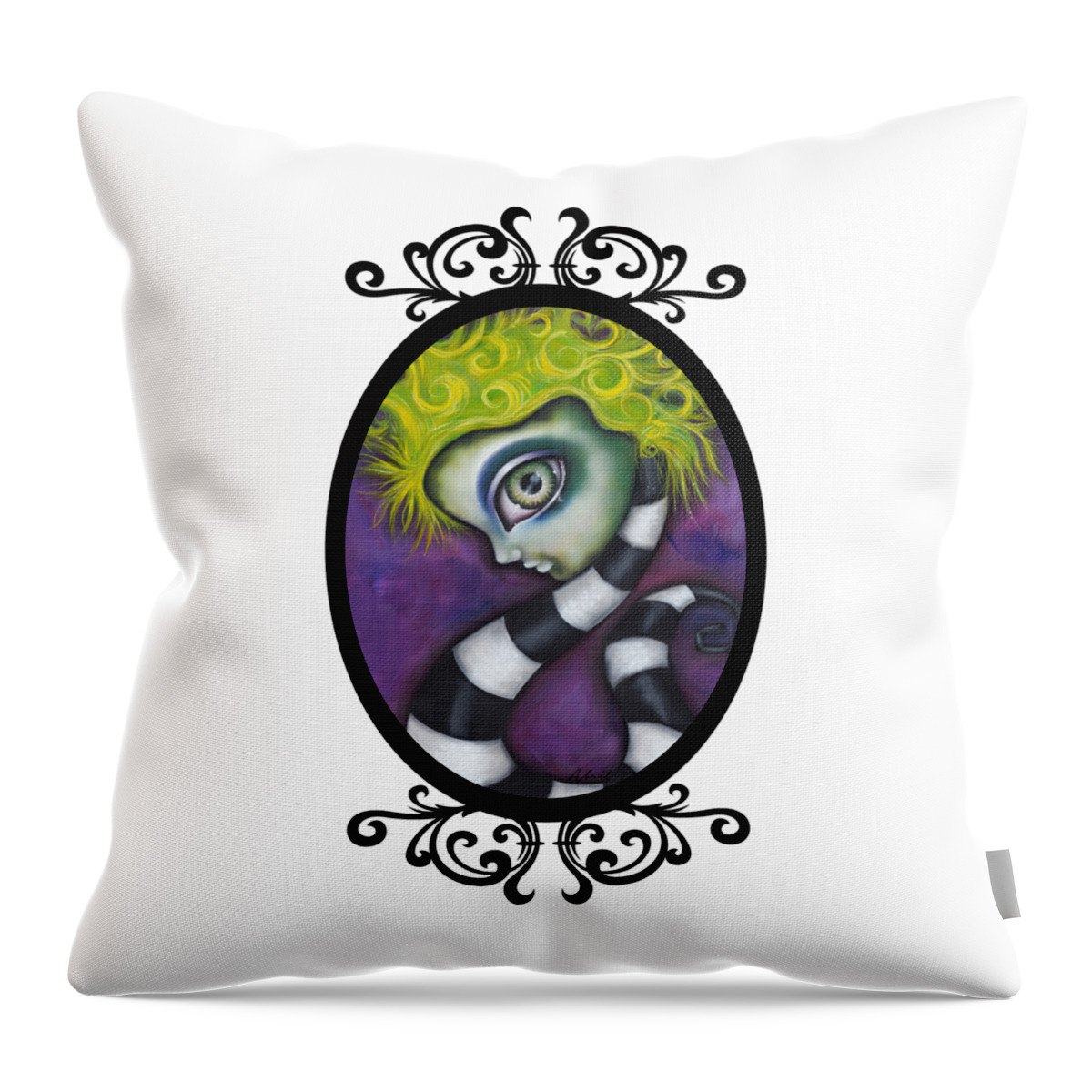 Beetlejuice Throw Pillow featuring the painting Beetlejuice by Abril Andrade