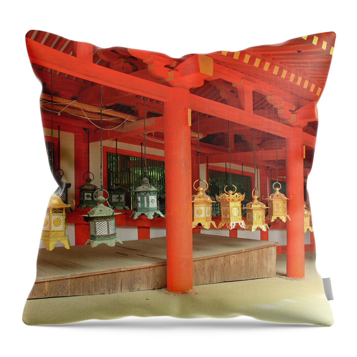 Kasuga Taisha Shrine Throw Pillow featuring the photograph Kasuga Taisha Shrine - Nara, Japan by Richard Krebs