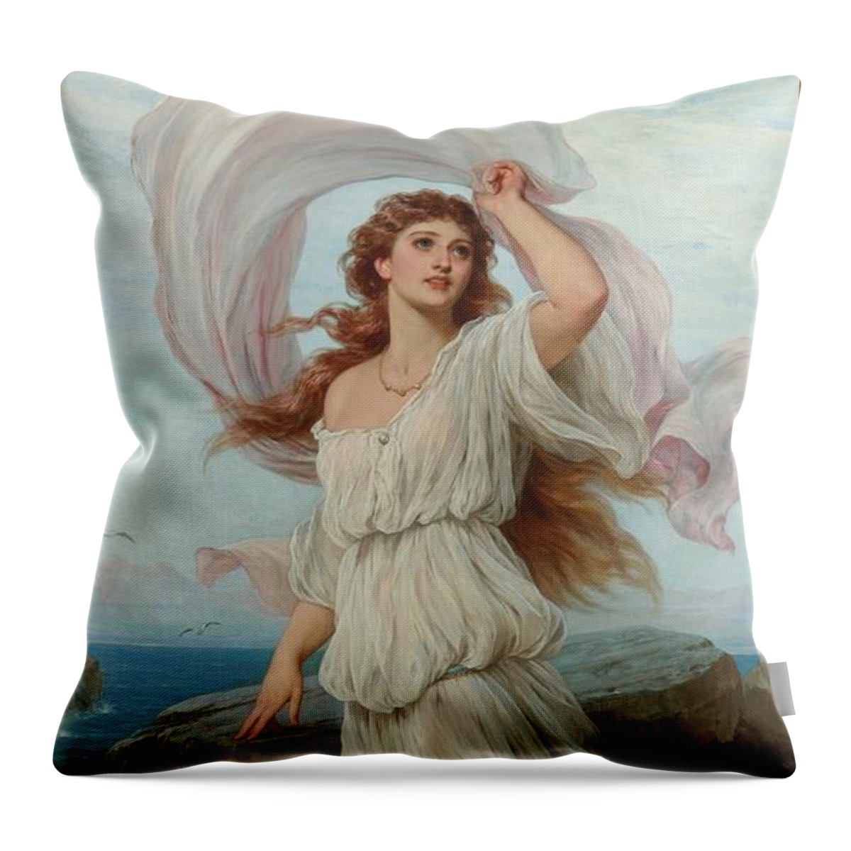 Miranda Throw Pillow featuring the painting Miranda By Thomas Francis Dicksee by Rolando Burbon