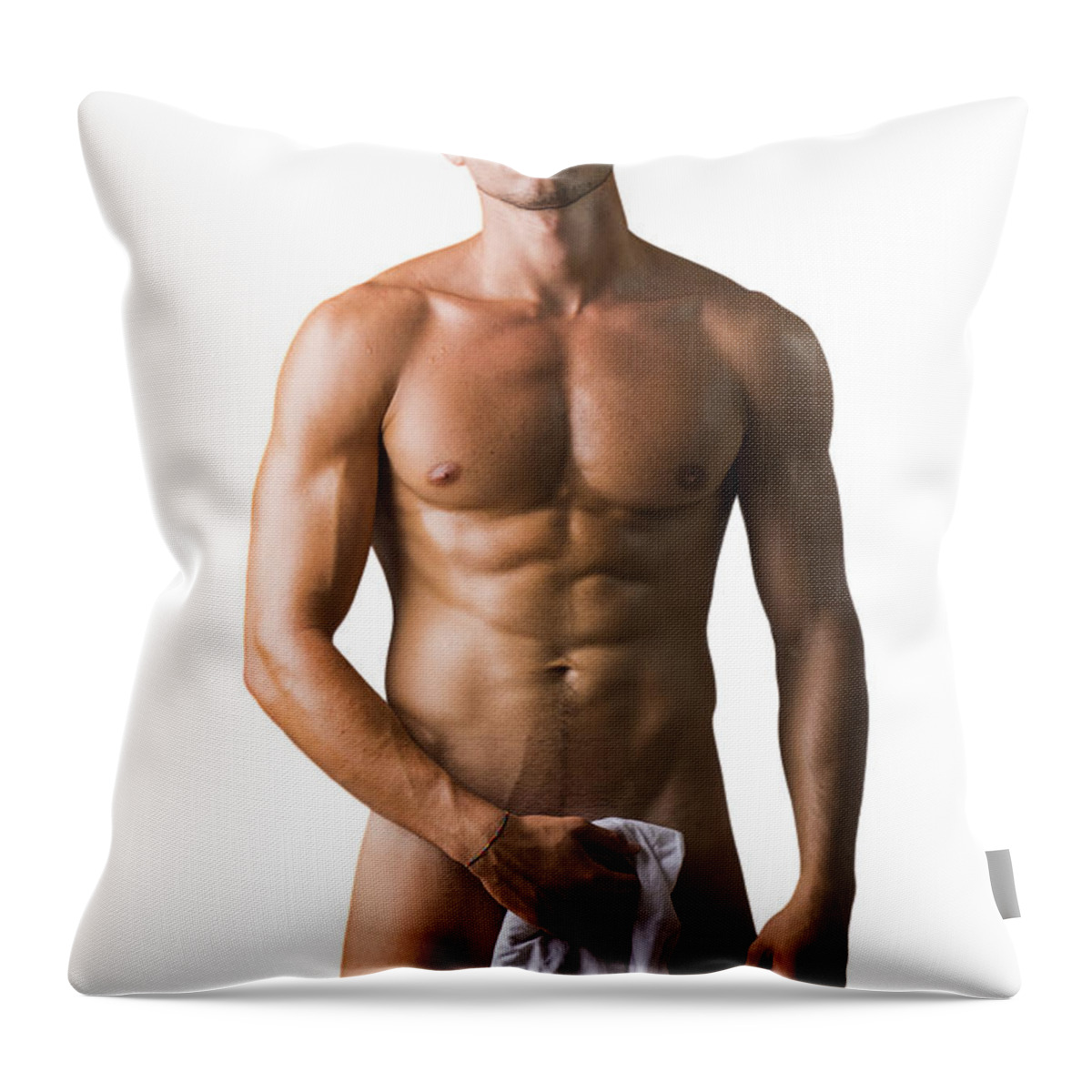 Naked muscular man covering crotch with shirt #2 Throw Pillow by Stefano C  - Fine Art America
