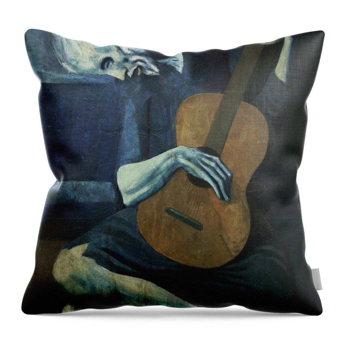 Old Throw Pillow featuring the painting The Old Guitarist by Pablo Picasso