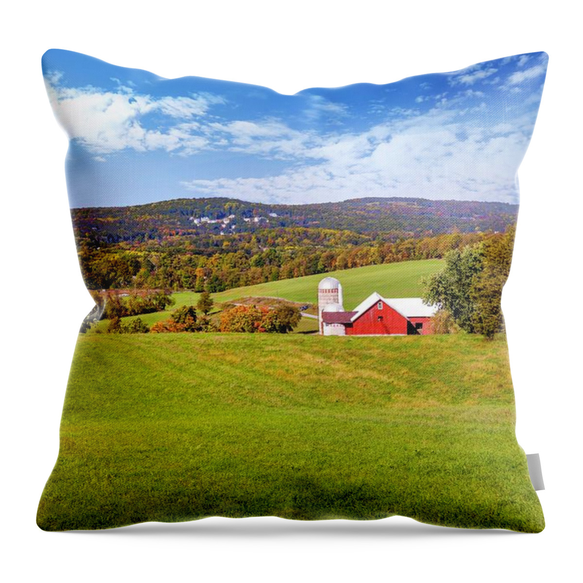 Estock Throw Pillow featuring the digital art Farm With Barn & Silos, Warwick, Ny by Lumiere
