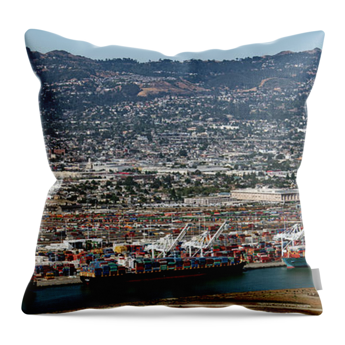 Port Of Oakland Throw Pillow featuring the photograph Port of Oakland Aerial Photo by David Oppenheimer