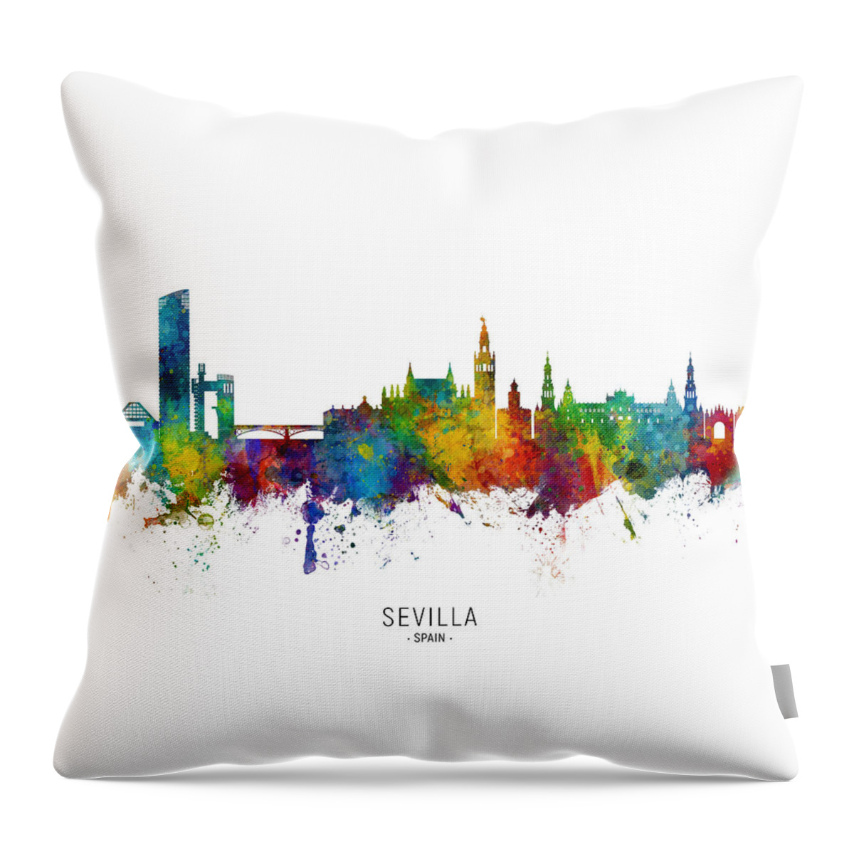 Sevilla Throw Pillow featuring the digital art Sevilla Spain Skyline by Michael Tompsett