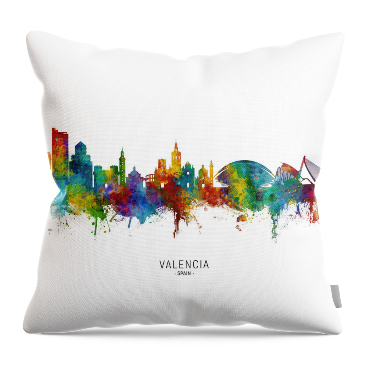 Valencia Throw Pillow featuring the digital art Valencia Spain Skyline by Michael Tompsett