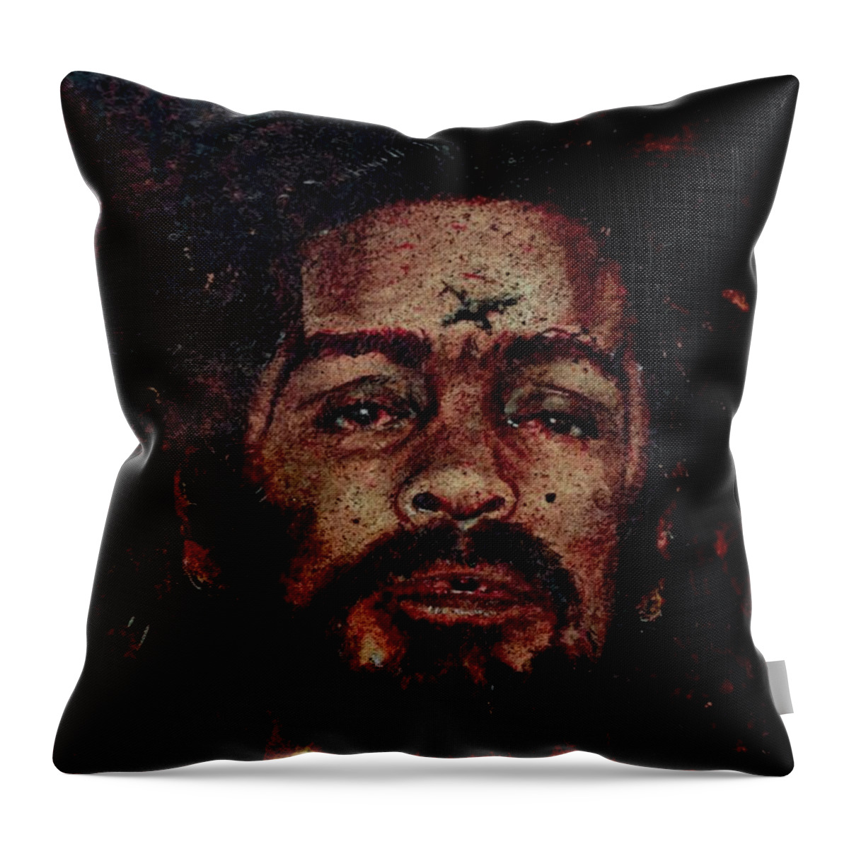 Ryan Almighty Throw Pillow featuring the painting CHARLES MANSON port dry blood by Ryan Almighty