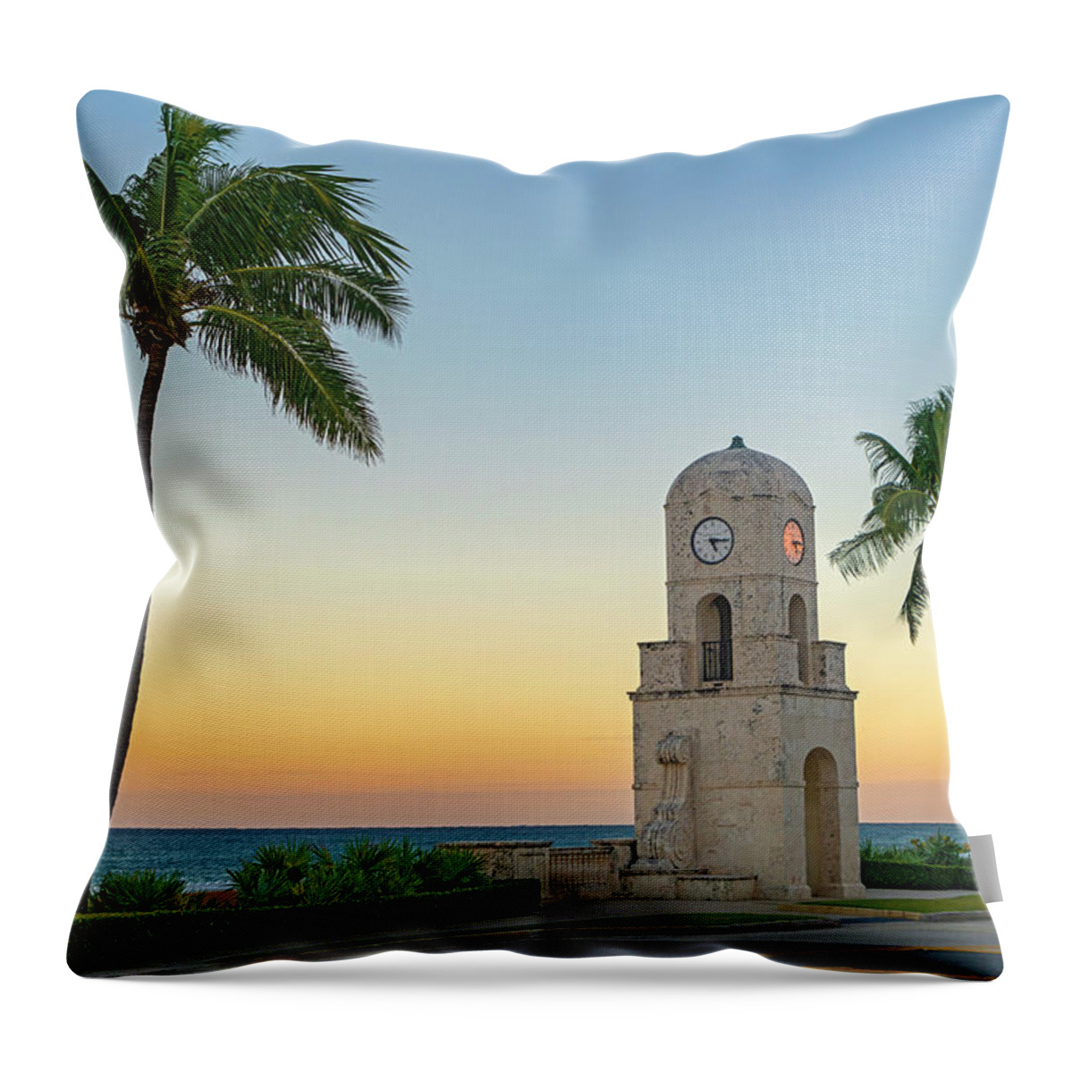 Estock Throw Pillow featuring the digital art Clock Tower In Palm Beach by Laura Zeid