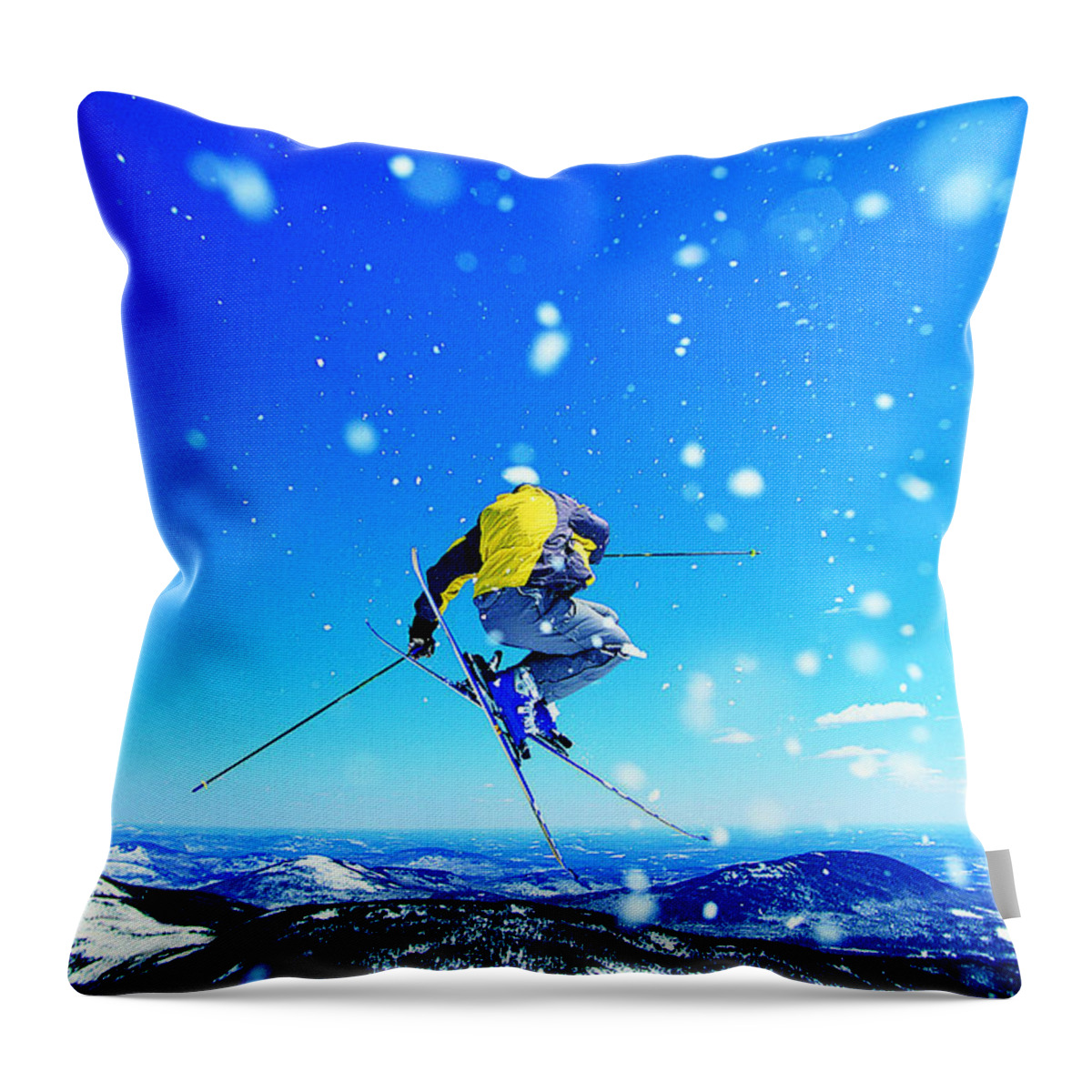 Skiing Throw Pillow featuring the photograph Man Skiing by Digital Vision.