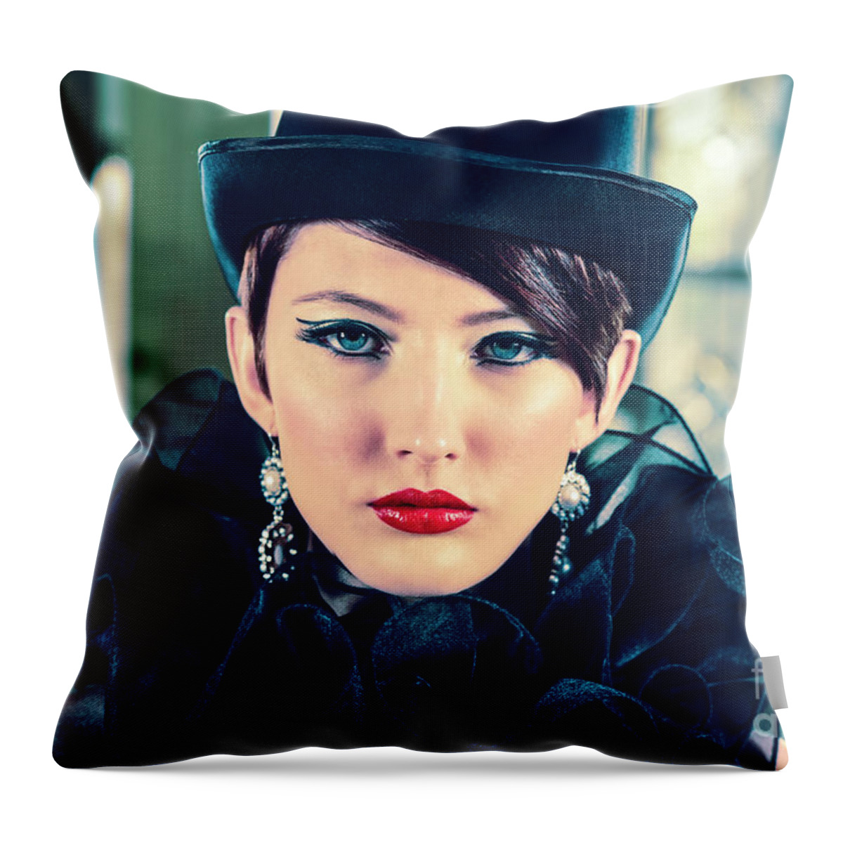 Attitude Throw Pillow featuring the photograph 4979 Boudoir Lady Mistress by Amyn Nasser