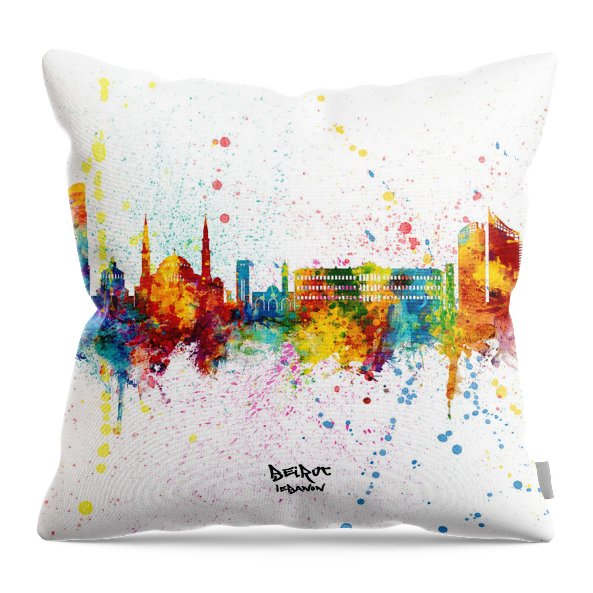 Beirut Throw Pillow featuring the digital art Beirut Lebanon Skyline by Michael Tompsett