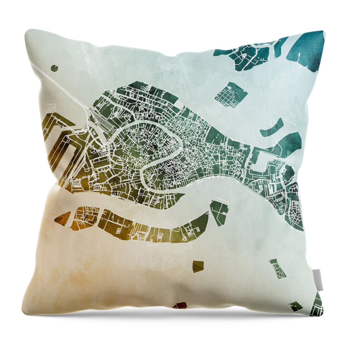 Venice Throw Pillow featuring the digital art Venice Italy City Map by Michael Tompsett