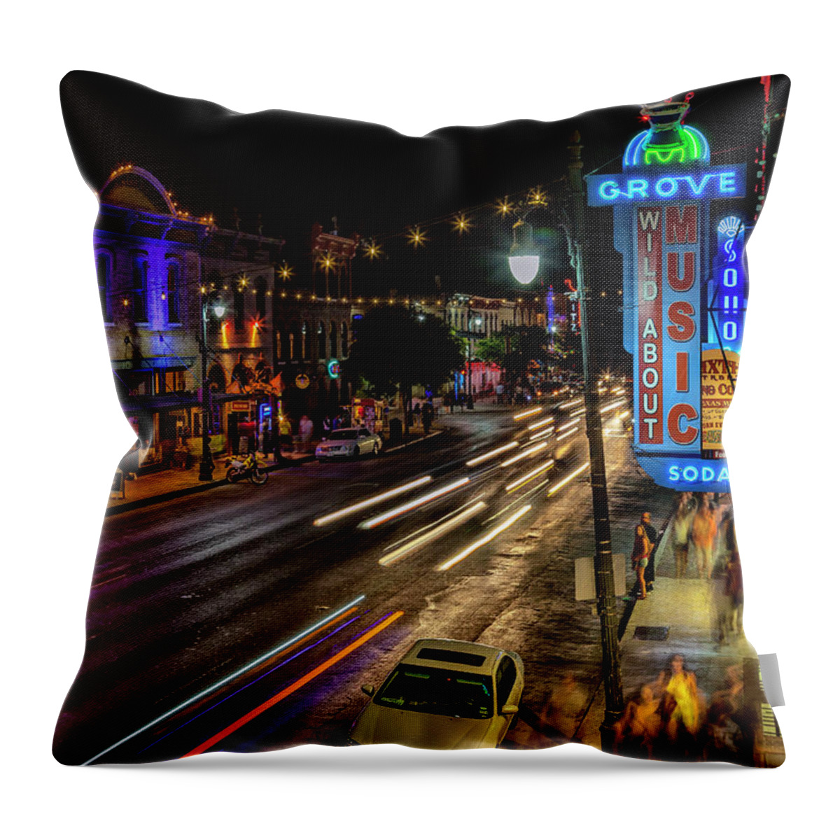 Estock Throw Pillow featuring the digital art 6th Street At Night, Austin, Texas by Milton Photography