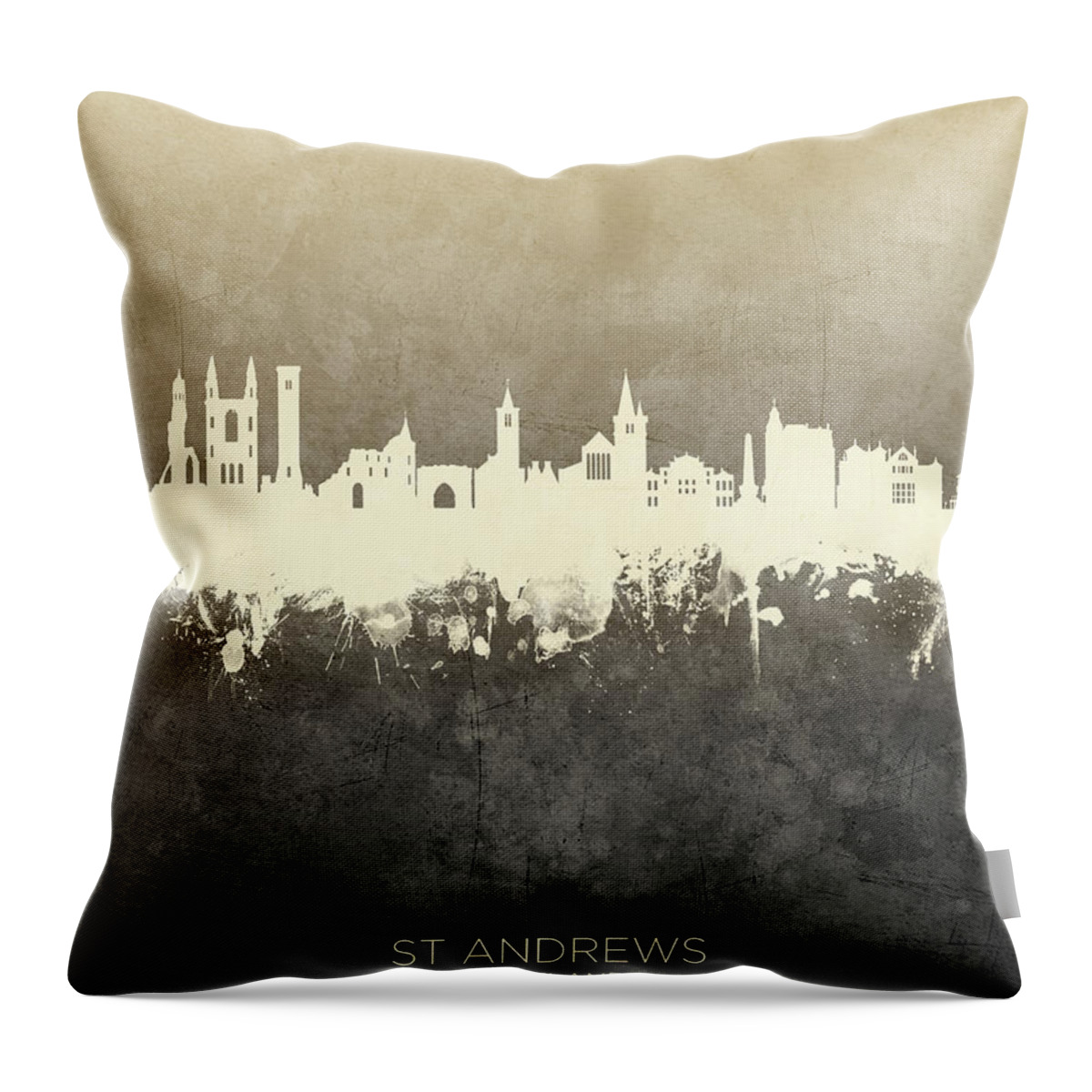 St Andrews Throw Pillow featuring the digital art St Andrews Scotland Skyline by Michael Tompsett
