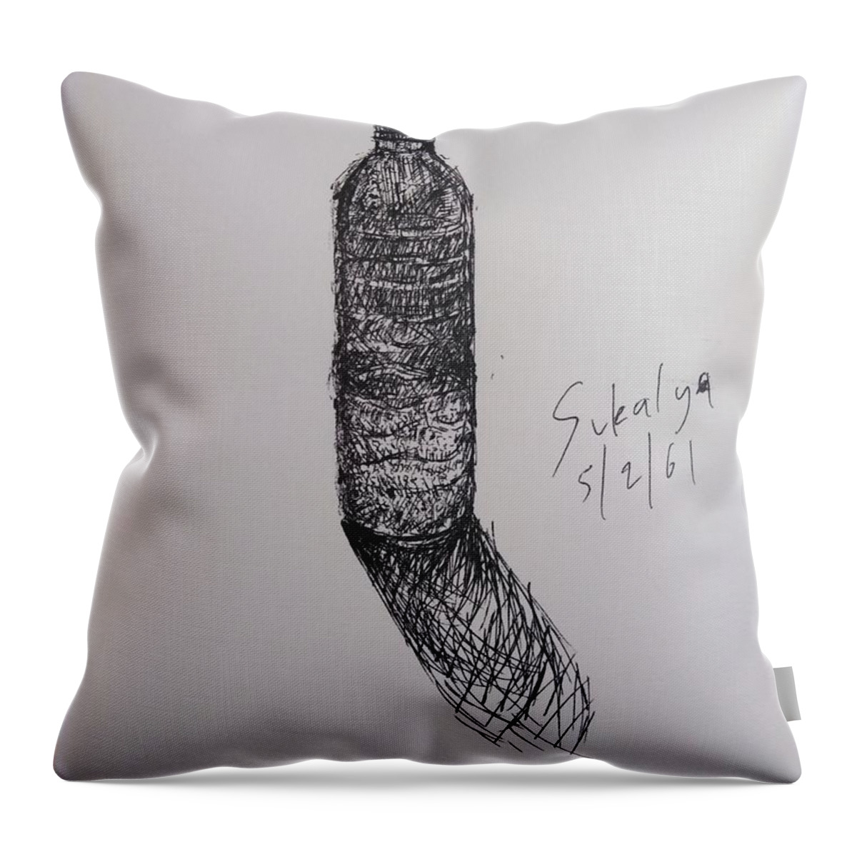 Bottle Throw Pillow featuring the drawing A bottle by Sukalya Chearanantana