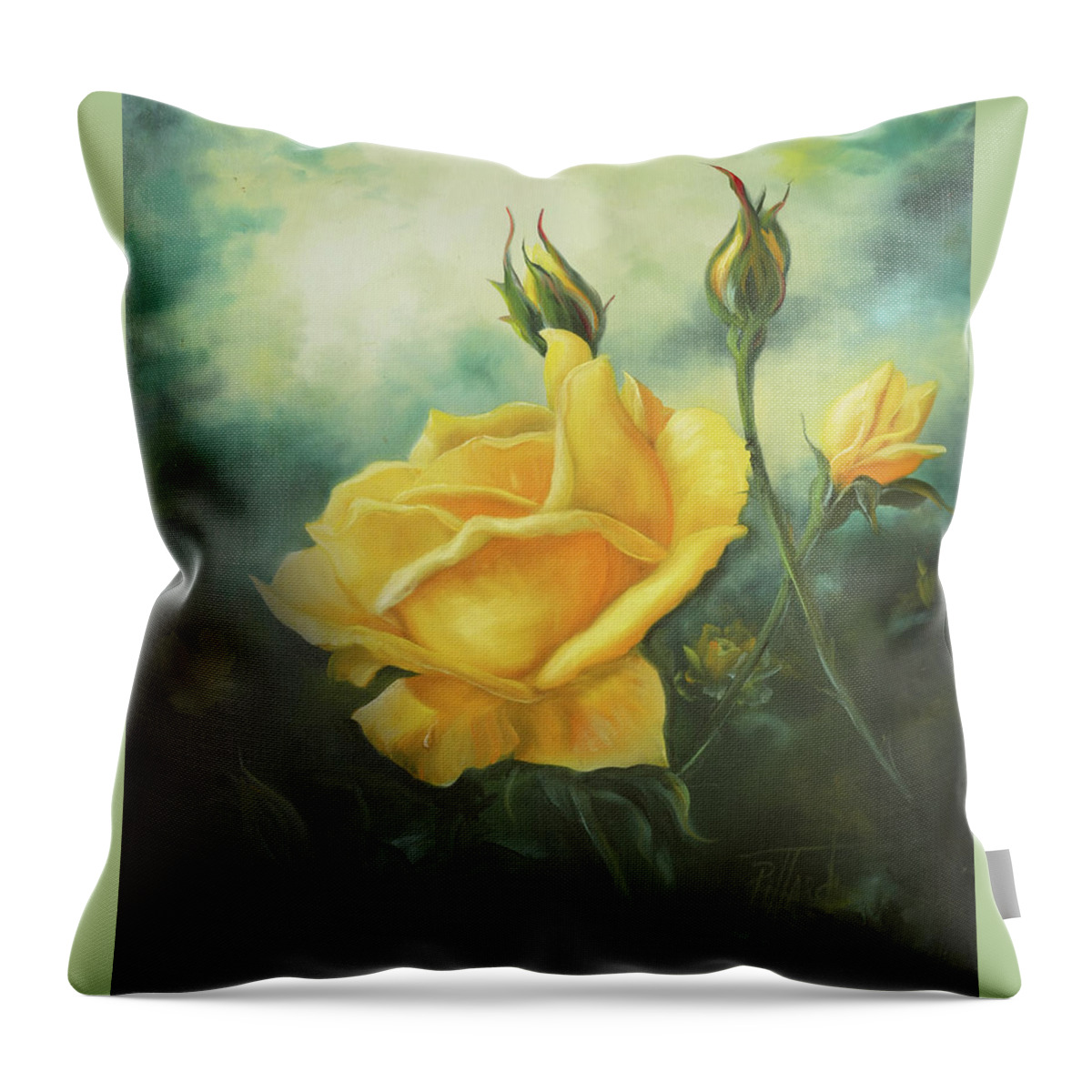 Rose Throw Pillow featuring the painting Yellow Friendship Rose by Lynne Pittard
