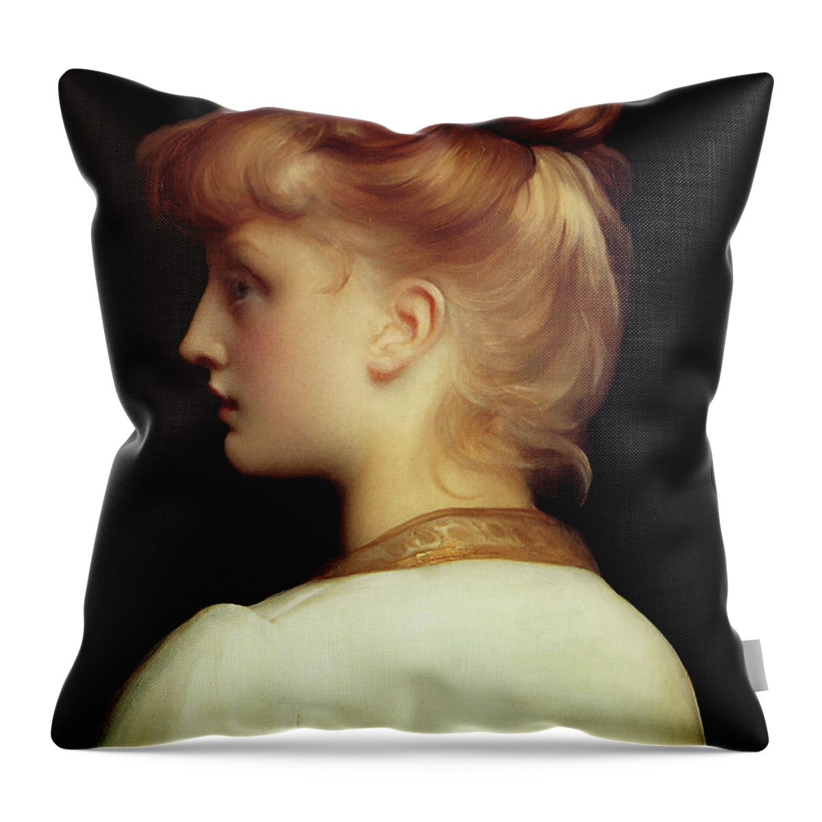 A Girl Throw Pillow featuring the painting A Girl by Lord Frederic Leighton	 by Rolando Burbon