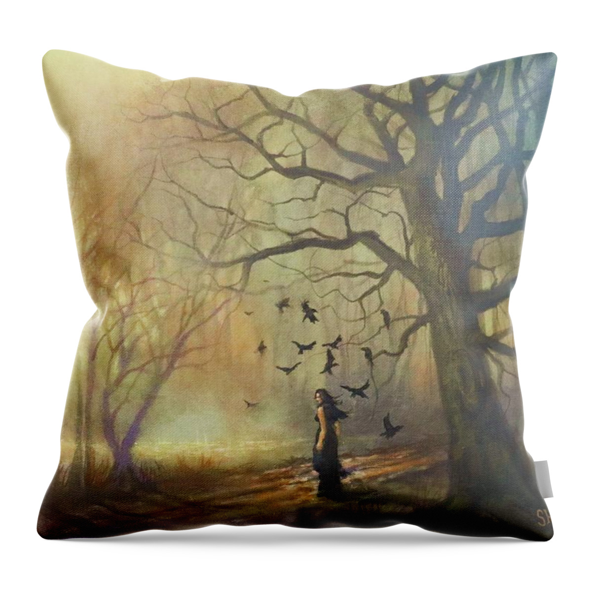 Solitary Figure Throw Pillow featuring the painting A New Day by Tom Shropshire