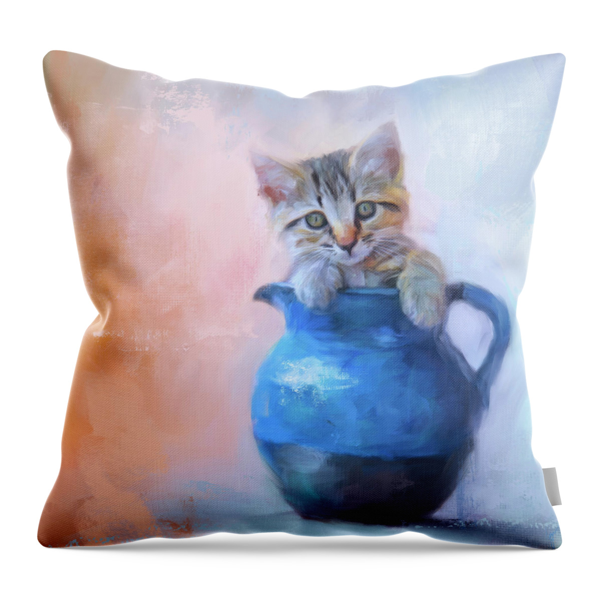 Colorful Throw Pillow featuring the painting A Pitcher Full of Purrfection by Jai Johnson