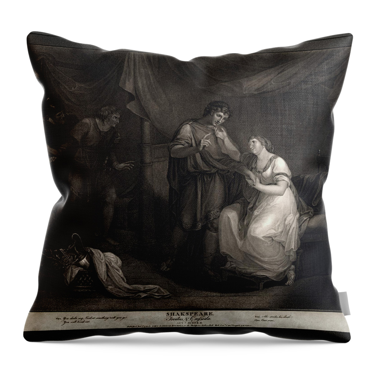 A Scene From Troilus And Cressid Throw Pillow featuring the painting A Scene from Troilus and Cressid by Angelika Kauffmann and engraver Luigi Schiavonetti by Rolando Burbon