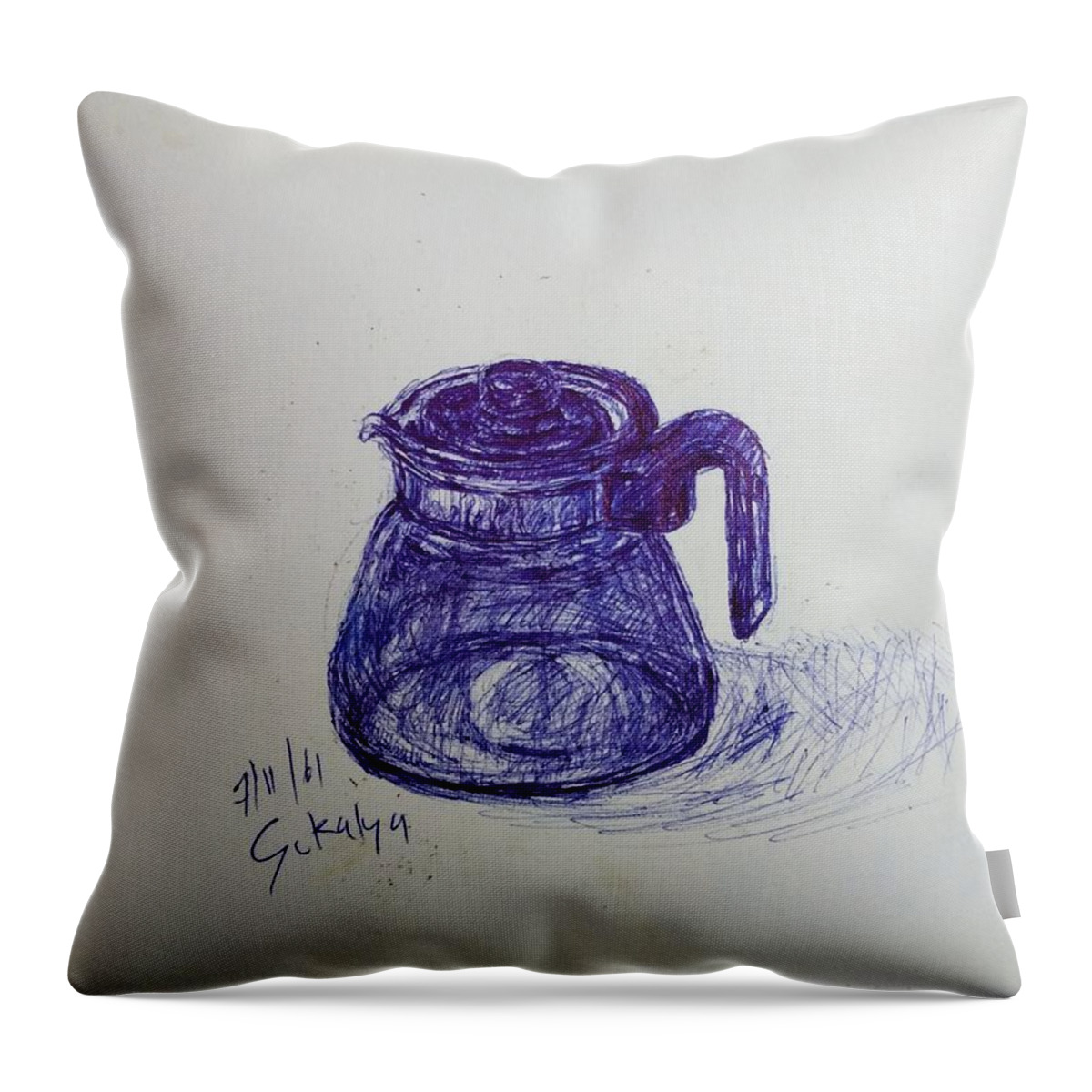 Jar Throw Pillow featuring the drawing A sketching by Sukalya Chearanantana