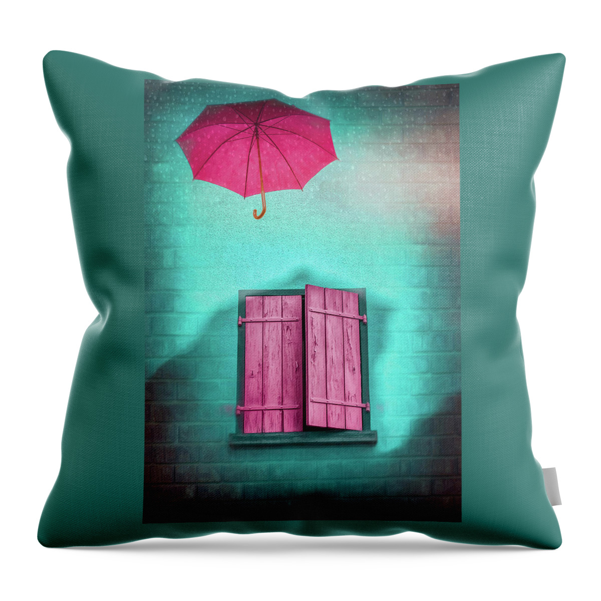 Umbrella Throw Pillow featuring the photograph A Splash of Color on a Rainy Day by Carol Japp
