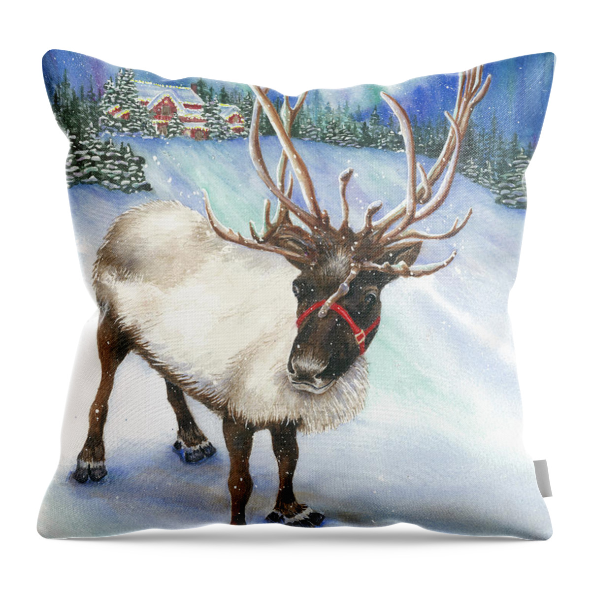 Reindeer Throw Pillow featuring the painting A Winter's Walk by Lori Taylor