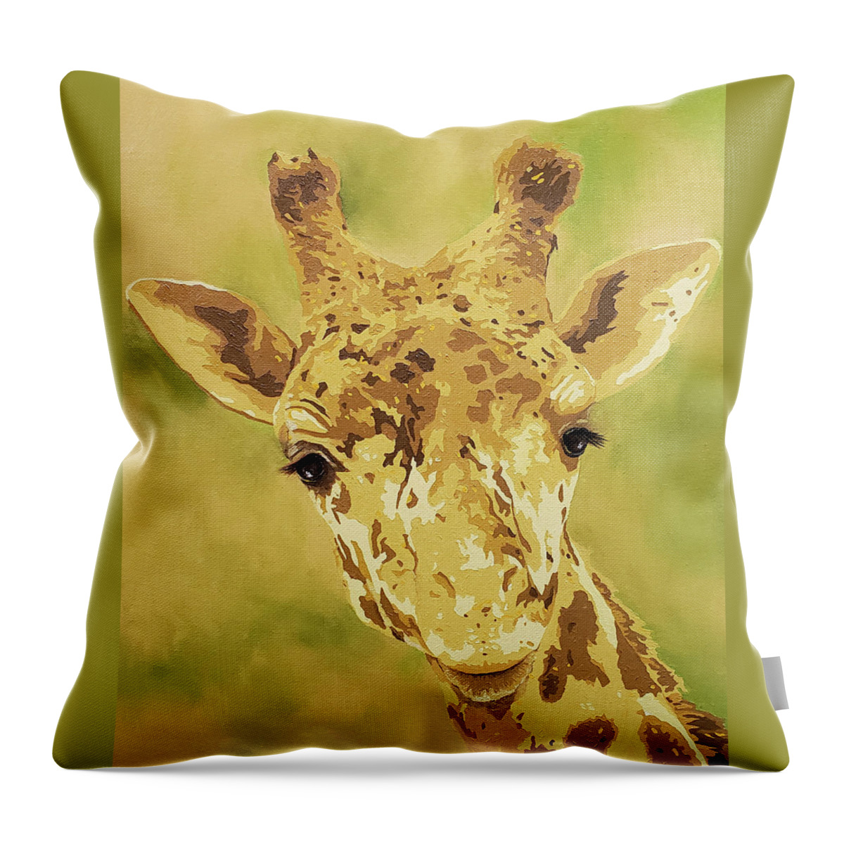Giraffe Throw Pillow featuring the painting Abeke by Cheryl Bowman