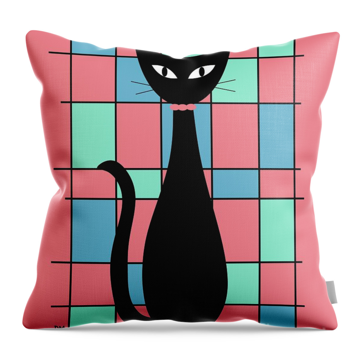  Throw Pillow featuring the digital art Abstract Cat in Pink by Donna Mibus