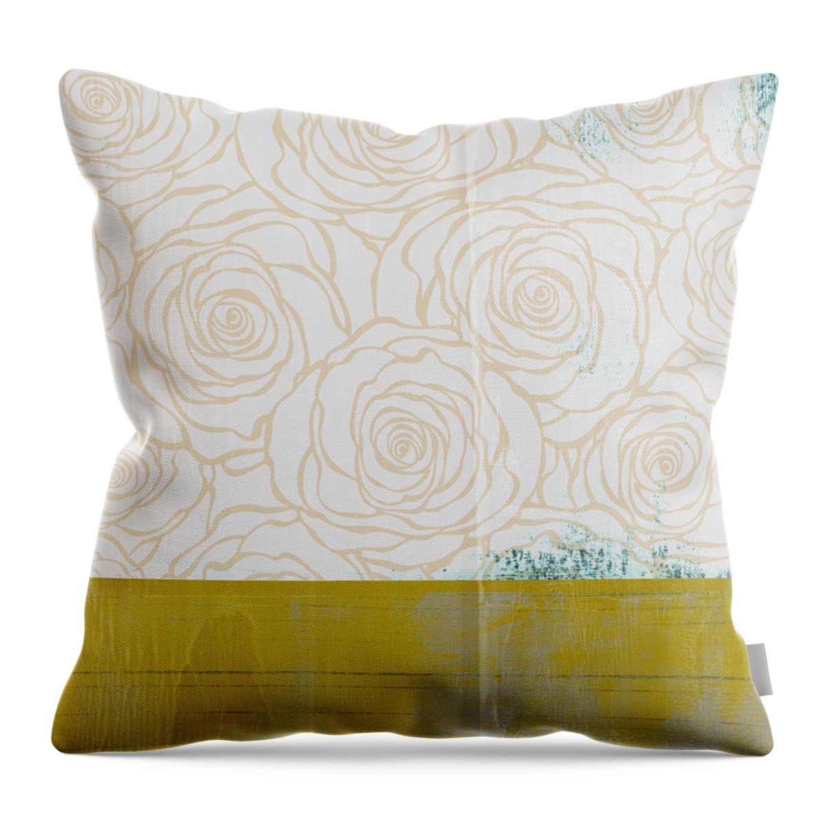 Abstract Throw Pillow featuring the painting Abstract Yellow Flower by Naxart Studio