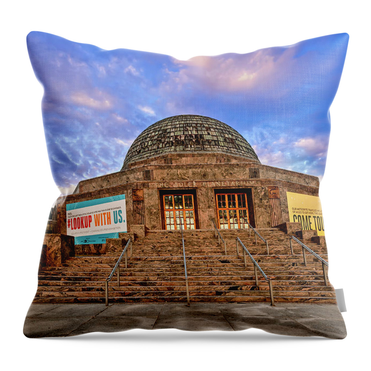 Adler Planetarium Throw Pillow featuring the photograph Adler Planetarium at Sunset by Mitchell R Grosky