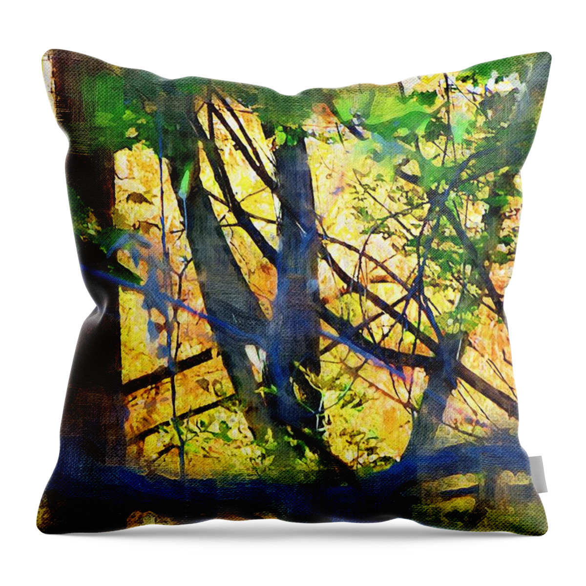 Trees Throw Pillow featuring the mixed media Afternoon in the Woods by Christopher Reed