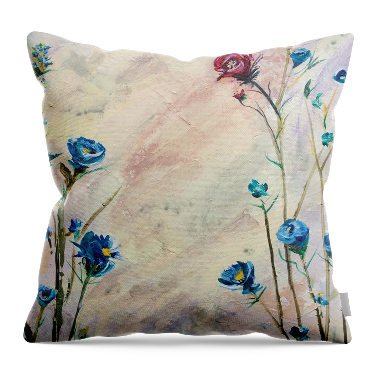 Abstract Flowers Throw Pillow featuring the painting Against All Odds by Deborah Naves