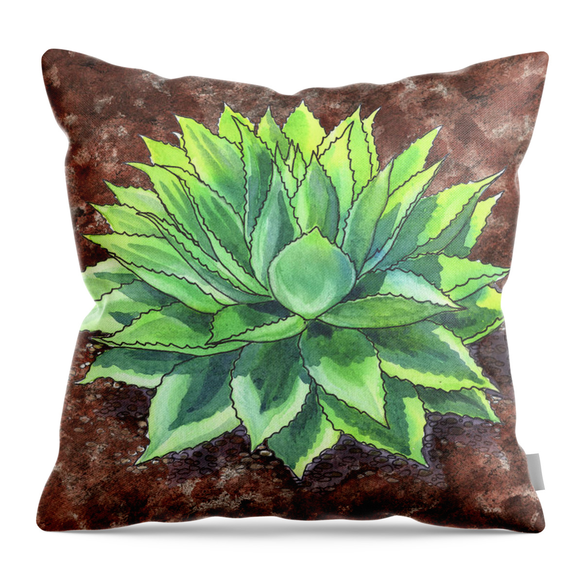 Succulent Throw Pillow featuring the painting Agave Ovatifolia Succulent Plant Garden Watercolor by Irina Sztukowski