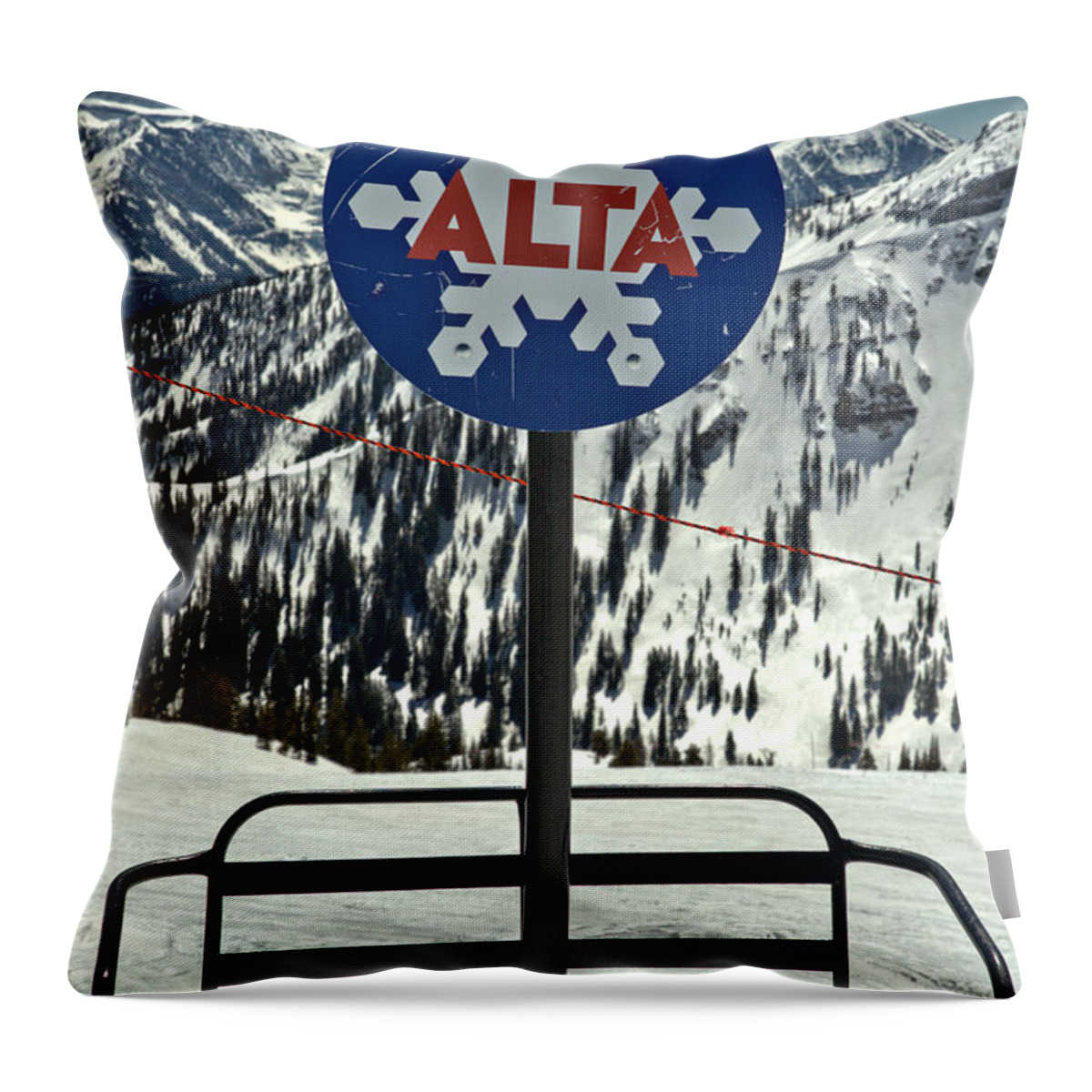 Alta Throw Pillow featuring the photograph Alta Ski Lift Chair by Adam Jewell