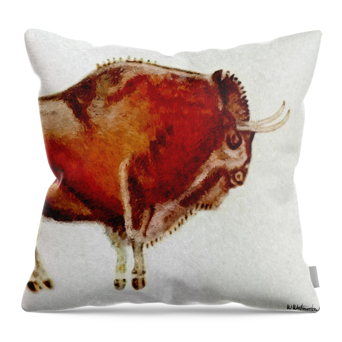 Altamira Throw Pillow featuring the digital art Altamira Prehistoric Bison by Weston Westmoreland