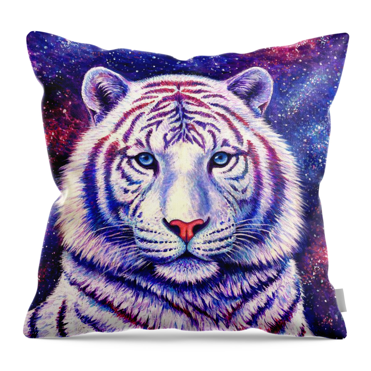 Tiger Throw Pillow featuring the painting Among the Stars - Cosmic White Tiger by Rebecca Wang