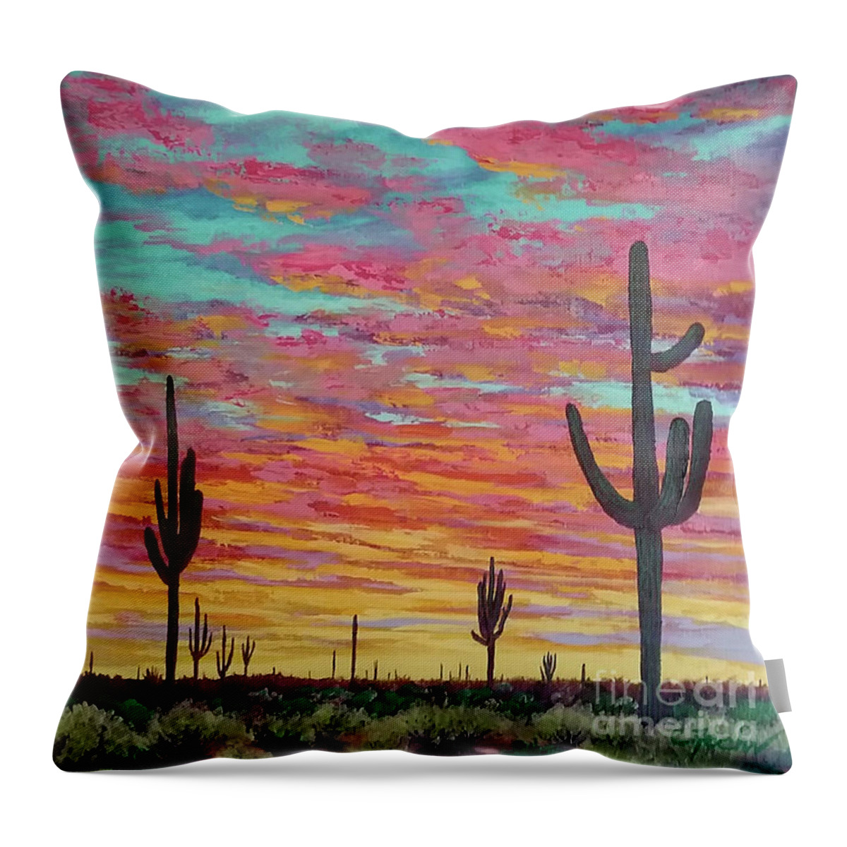 Sunset Throw Pillow featuring the painting An Arizona Sunset by Cheryl Fecht