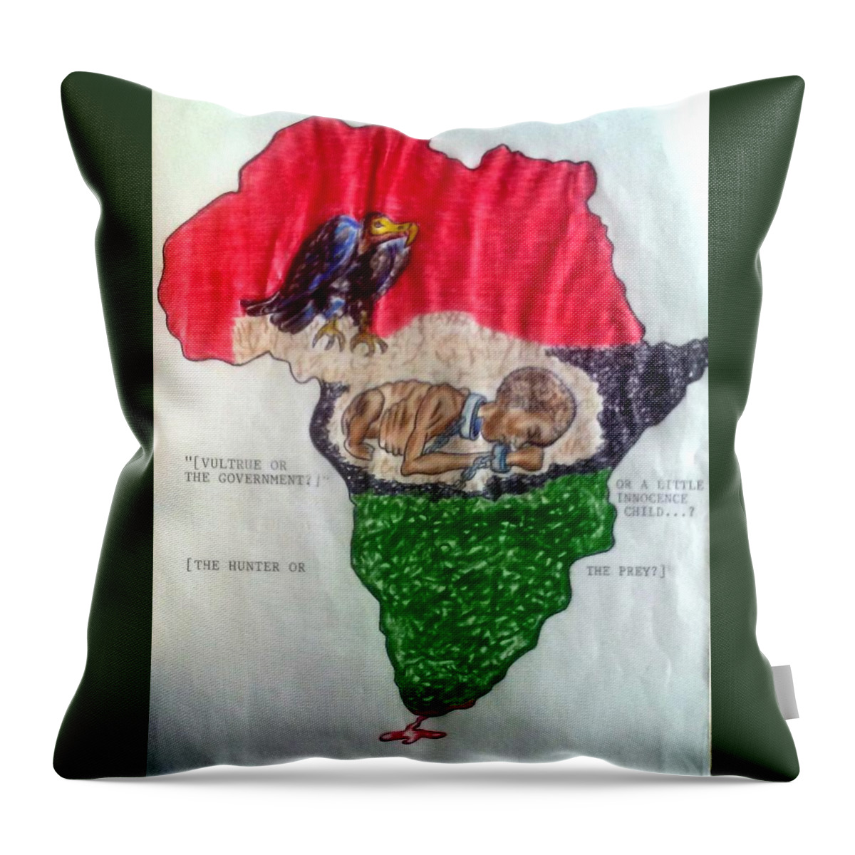 Black Art Throw Pillow featuring the drawing Are You The are you the vulture, or the child by Joedee