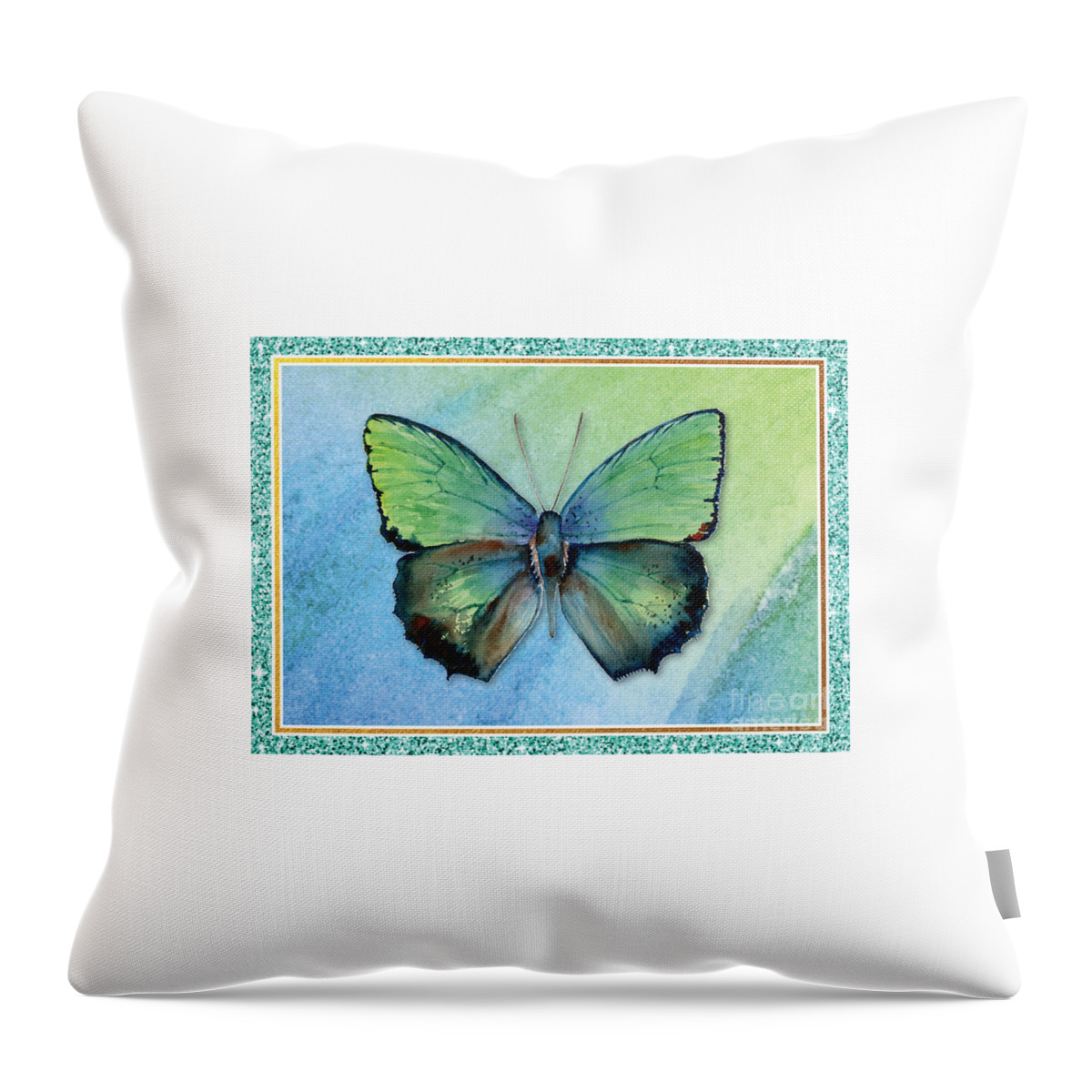 Butterfly Greeting Card Throw Pillow featuring the painting Arhopala Aurea Butterfly by Amy Kirkpatrick