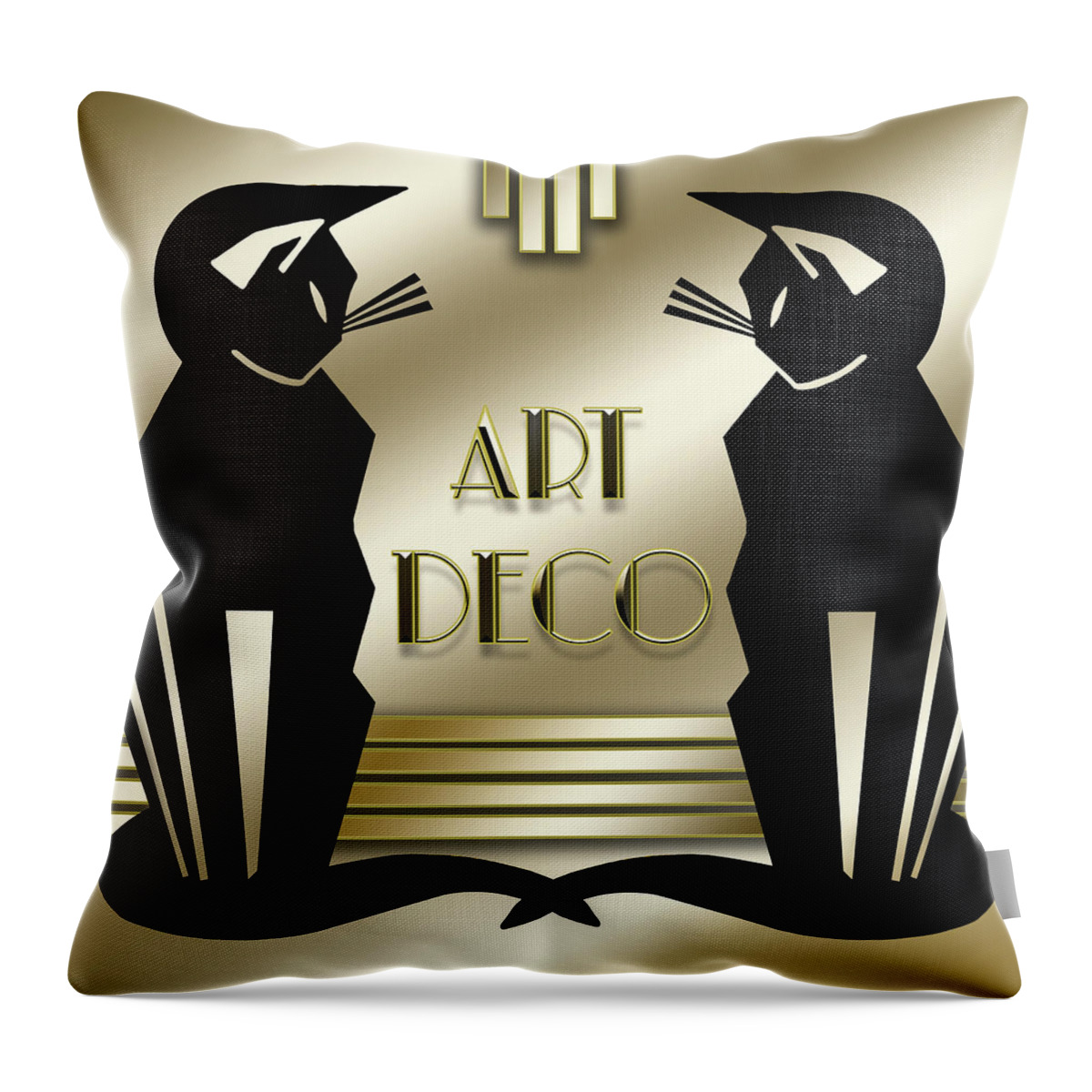 Art Deco Throw Pillow featuring the digital art Art Deco Cats by Chuck Staley