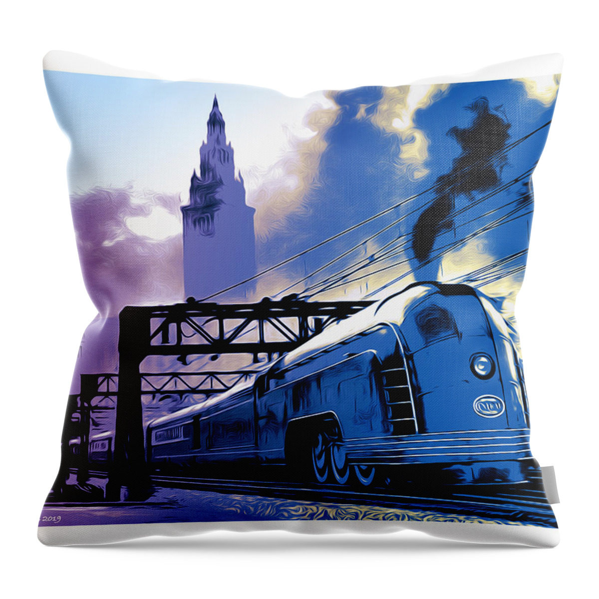 Art Deco Throw Pillow featuring the digital art Art Deco Train by Greg Joens