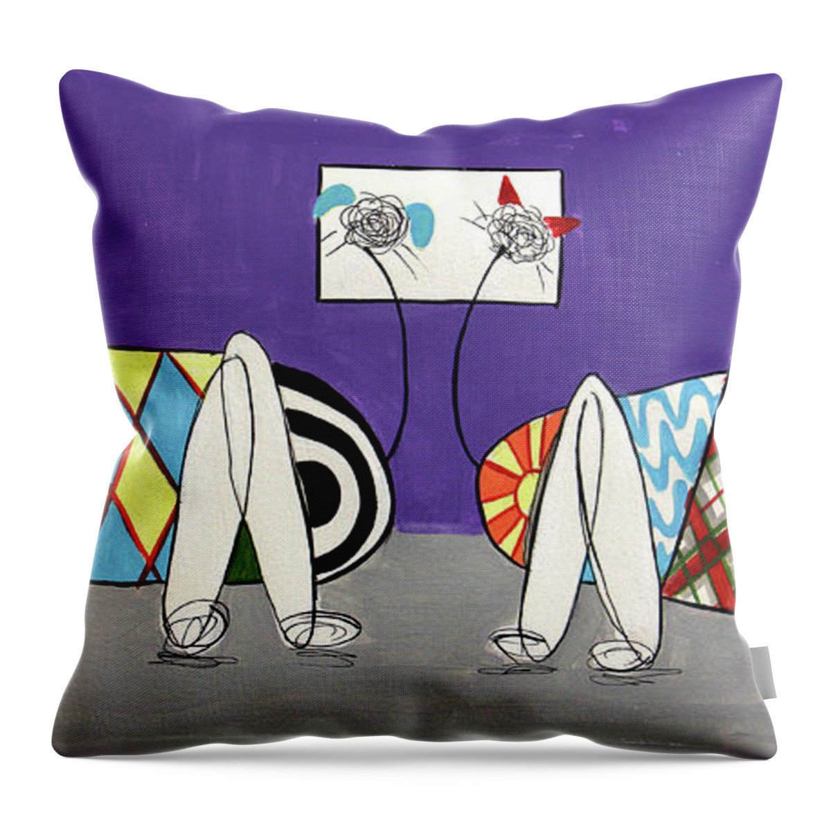 Whimsical Throw Pillow featuring the painting Artificial Intelligence Dog And Cat by Anthony Falbo