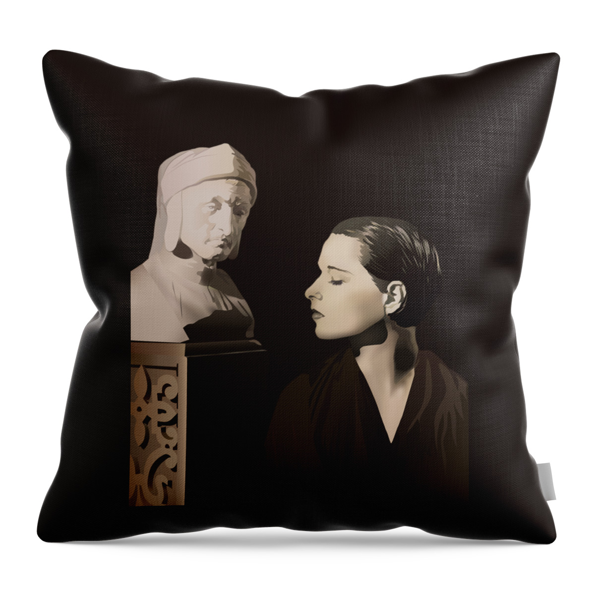 Louise Brooks Official Throw Pillow featuring the digital art Louise Brooks with bust of Dante Alighieri by Louise Brooks